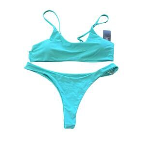 SherryDC Women's XL Aqua Solid Scoop Neck Push Up Padded Brazilian Thong Bikini